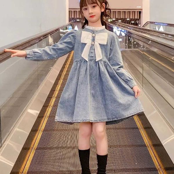 

girl's dresses girls and toddlers' long-sleeve soft denim princess dress children blue o neck clothing kids cute full dresses with, Red;yellow