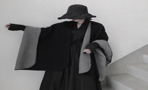 

women celebrity cashmere black white doublesided shawl pluvial multifunction scarf classic design cool simple cloak warm thick sh1312668, Blue;gray