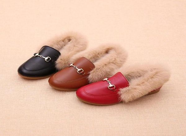 

flat shoes children winter pu leather fur girls british fashion plush single fall autumn warm onestep velvet loafer xz1097125663, Black;grey