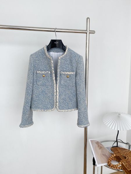 

women's jackets 2023 european fashion woven ribbon custom dyed wool blended fabric dual pocket coat, Black;brown