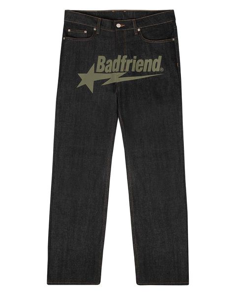 

y2k jean hip hop badfriend letter printing baggy black pants harajuku fashion punk rock wide foot trousers streetwear eowt