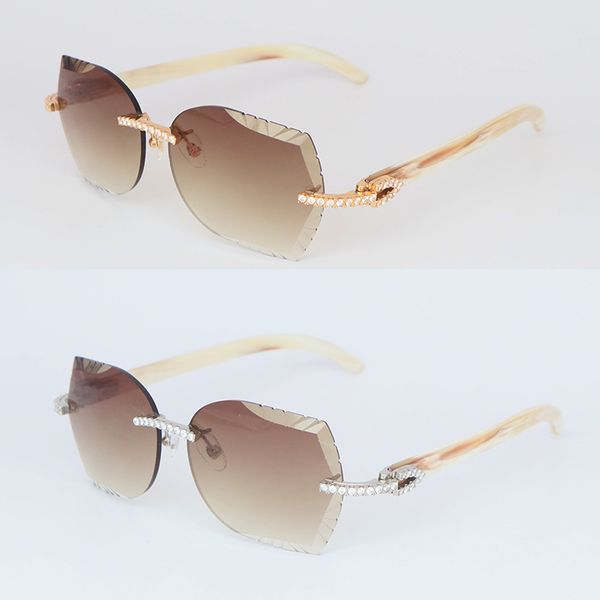 

model moissanite diamond set sunglasses for women man original white genuine horn rimless for women sun glasses male female glasses luxury s, White;black