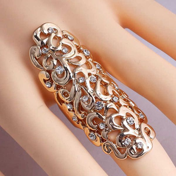 

band rings new fashion retro exaggerate hollow out crystal gold color big knuckle rings for women jewelry gifts long wedding rings p230411, Silver