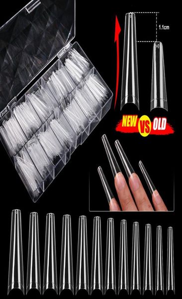 

480pcsset full cover fake nail artificial long ballerina clear transparent false coffin nails art tips manicure tool 11975882821, Red;gold