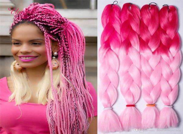 

xpression braiding hair synthetic hair weave jumbo braids bulks extension cheveux 24inch ombre blue blonde grey color crochet pink7260687, Black