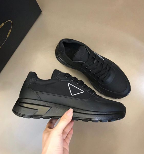 

famous brand men prax 01 sneaker shoes brushed leather trainers man technical rubber re-nylon breath runner sports lug sole casual walking e, Black