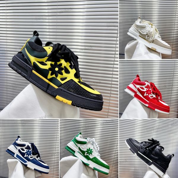 

designer skate sneakers for men casual shoes rubber platform trainers genuine leather sneaker multicolor lace-up mens skates shoe fashion ma, Black
