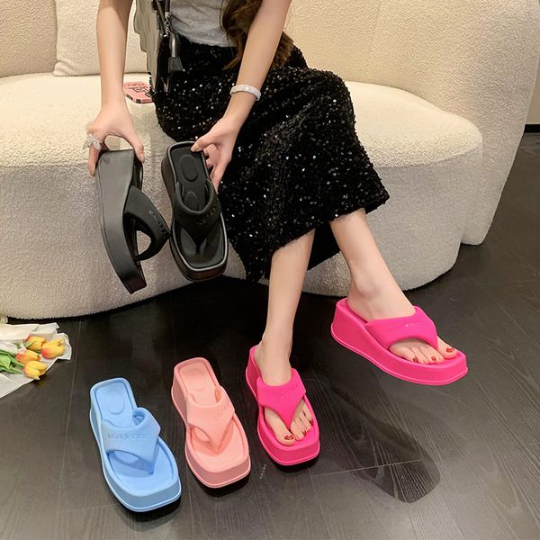 

slipper s slippers platform wedge flip flops square head summer casual comfortable slides designer beach sandals candy color 35 43 230410, Black