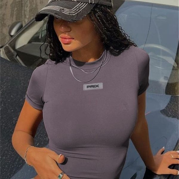 

womens tshirt shestyle short sleeve letter mini crop women streetwear tight sjinny oneck artificial artistic casual tees 230410, White