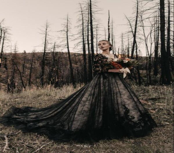 

elegant gothic full black long wedding dresses a line long sleeves v neck court train vintage bridal gowns plus size wedding wear8983830, White