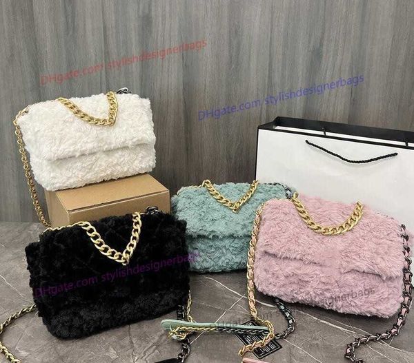 

winter rabbit wool flap totes bags classic diamond check two-tone hardware chain large capacity handbags designer crossbody 411f3