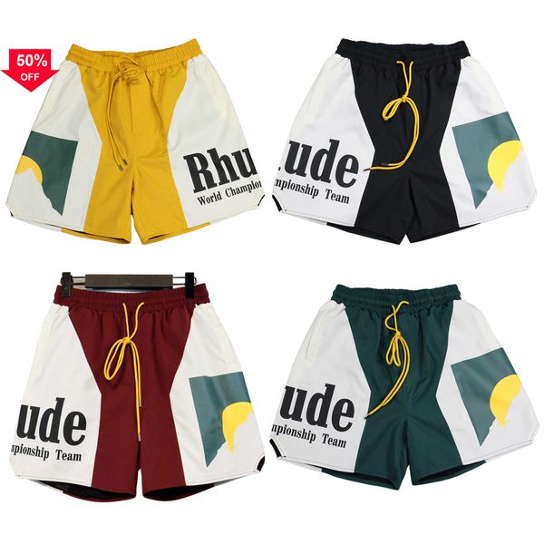 

men's shorts rhude 22 summer new high street fashion sunset letter print color contrast sporty casual looses to 2xl, White;black