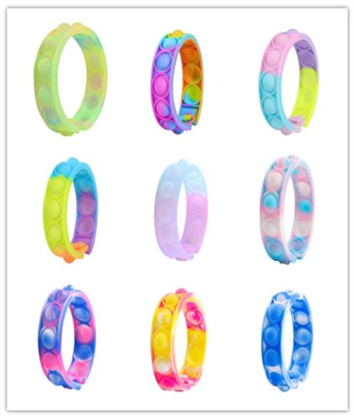 

rainbow tie dye colors push bubble sensory bracelet decompression silicone fidget toy increase focus soft squeeze press stress rel8462132