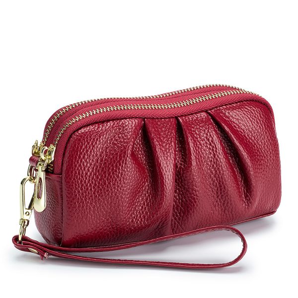 

evening bags fashion soft genuine leather ladies day clutches clutch bags organizer purse double zippers cowhide plicated mini wristband bag