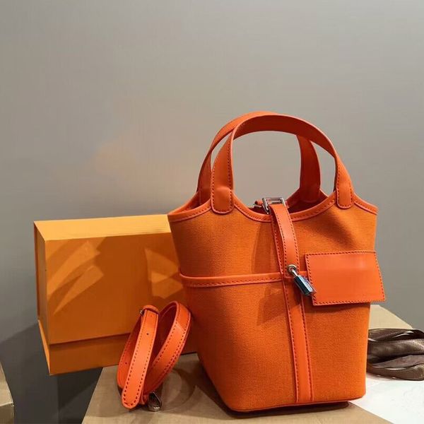 

designer luxury women canvas basket tote bag bucket handbag with lock strap shoulder fashion drawstring cross body bags beach mini totes sho