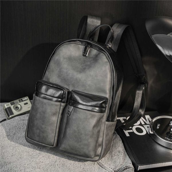 

matte pu leather backpack men vintage fashion multi-pocket travel backpack computer bags student school bag men's backpacks bag 230411