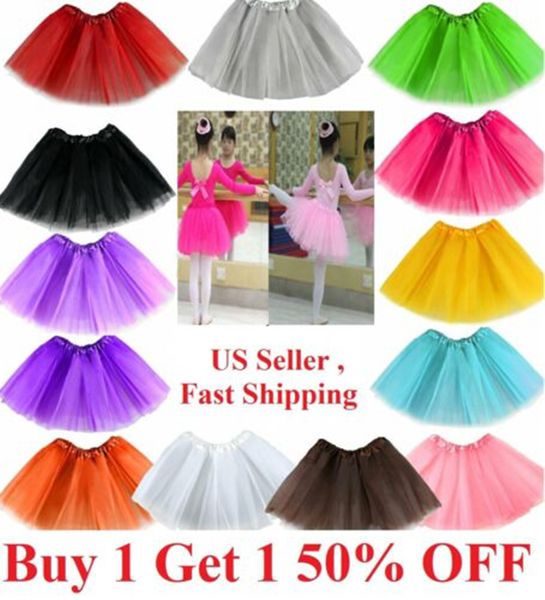 

toddler kid solid color tutu skirt ballet dress girls 3 layer petticoat, White