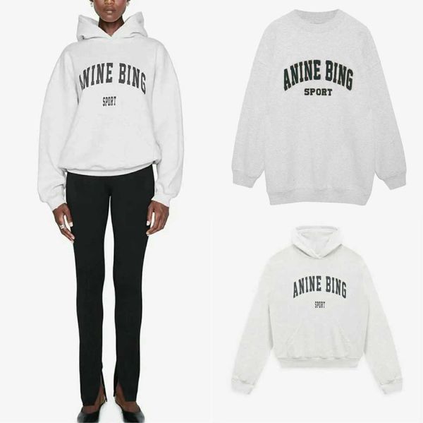 

anine bing city women pullover sweatshirt new embroidery letter burst fleece sweater printed wash round neck female cotton ab hoodie y2k, Black
