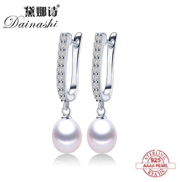 

dangle chandelier women freshwater pearl earrings zircon fashion 925 sterling silver drop earring white real pearl wedding jewelry with box