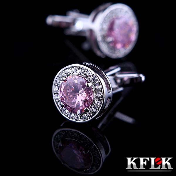 

cuff links kflk jewelry shirt cufflink for mens brand fashion link luxury wedding button male pink crystal guests 230410, Silver