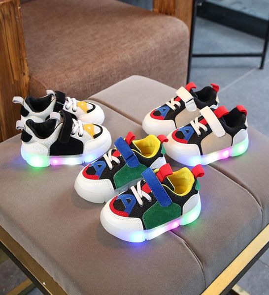 

kid shoes boy baby flat board led lights shoe girls casual korean cute pink bow letters sports luminous shoes children foot wear s4246806, Black;grey