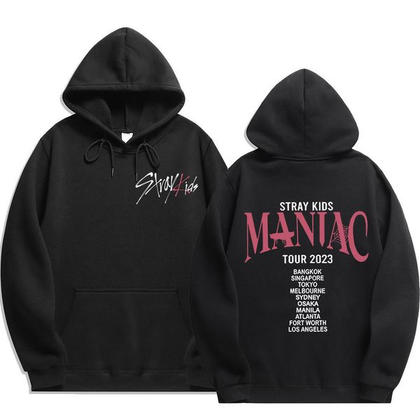 

men s hoodies sweatshirts stray kids kpop costume maniac sweater pullover with front pockets 230410, Black