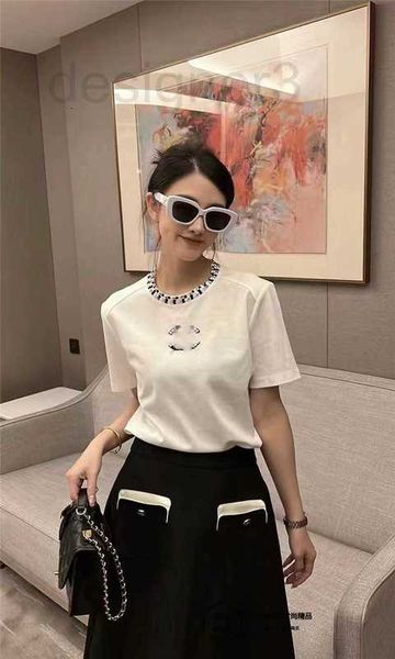 

women's t-shirt designer spring/summer 2023 new neck sequin letter knitted short sleeve underlay fashion slim fit westernized nmtp, White