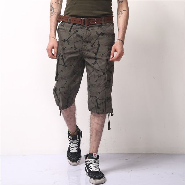 

men s shorts summer cargo casual sports printed multi pocket loose outdoor clothes fishing hunting pants 220410, White;black