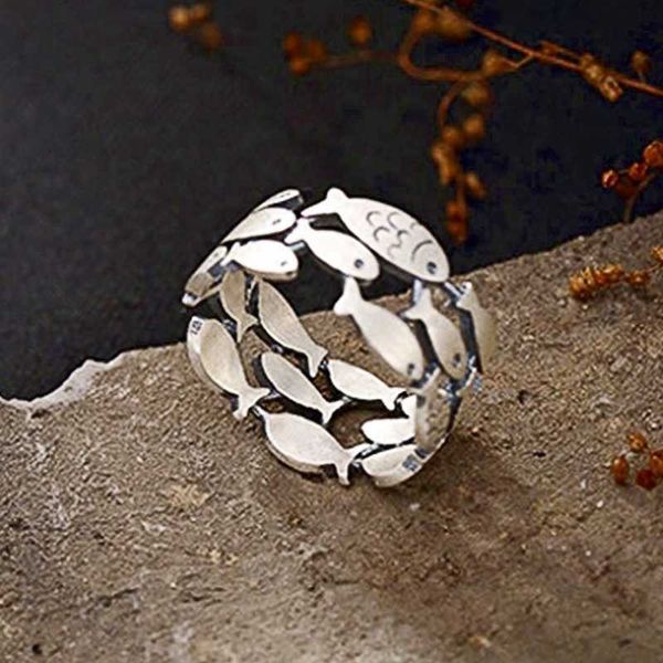 

band rings caoshi delicate fish rings for women metallic style finger-ring statement jewelry exquisite fashionable design cessories gift p23, Silver