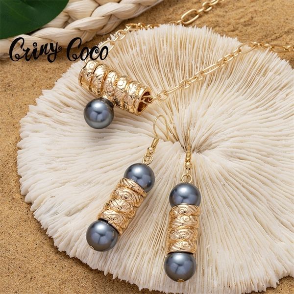 

earrings necklace hamilton ethnic hawaiian jewelry sets female earring chocolate color pearl polynesian drop for women 230410, Silver