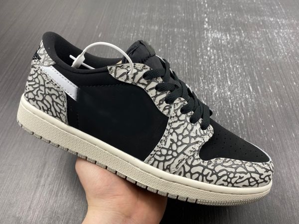 

2023 basketball shoes 1 low og black cement 1s elephant print outdoor sneakers with original box 36-46, Red;white