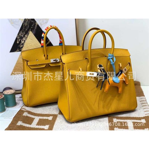 

family h luxurys birkins 7a bag handsewn handmade family handheld women's bk25bk30epsom cowhide 9d amber yellow