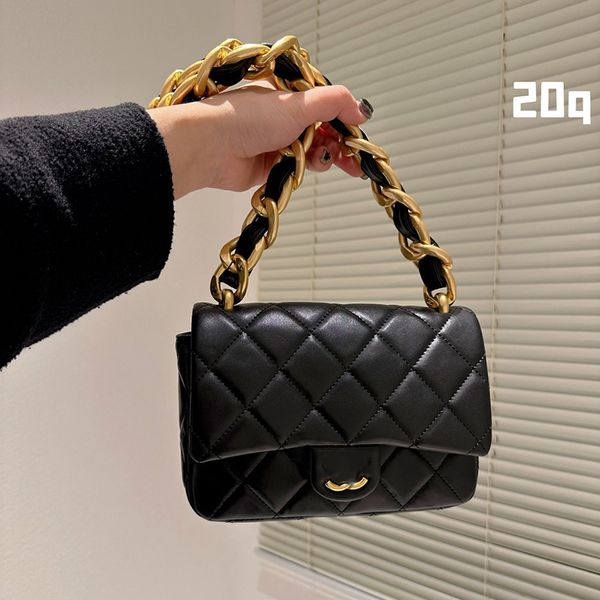 

22ss womens thick chain lambskin bags classic mini flap quilted diamond lattice underarm purse pink black white cosmetic gold metal hardware