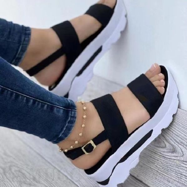 

sandals fashion wedge female platform buckle strap street summer shoes punk beach wedge chunky sandalias de mujer 230410, Black