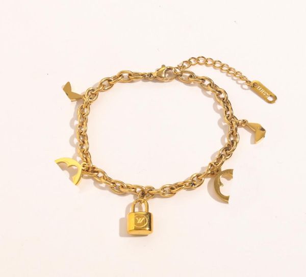 

stainless steel women bracelets bangle 18k gold plated bracelet wristband cuff chain letter pendant love gift wedding jewelry lock1093704, Black