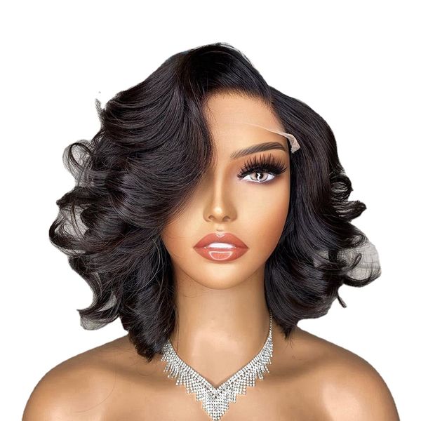 

honey blonde short bob lace frontal wigs for women glueless highlight brown colored loose wave human hair wig pixie cut perpluck, Black;brown