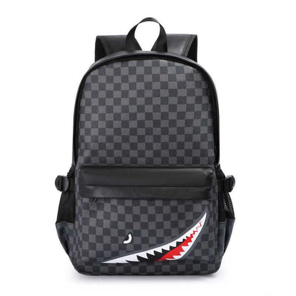 

2022 new korean plaid pu backpack splash-proof large-capacity computer bag schoolbag trend leisure backpack 230411