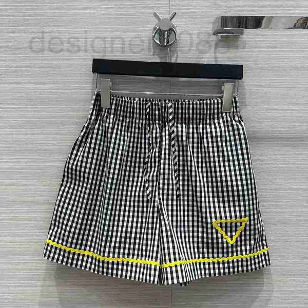 

women's shorts designer leisure plaid 2023 spring new black and white spliced wave ribbon elastic waist cao4, White;black