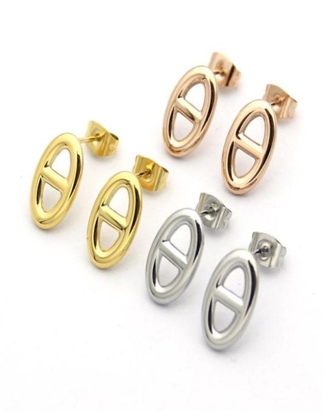 

titanium steel fashion brand h letter stud earrings for woman jewelry 18k gold plated silverrose for lover gift2295899, Golden;silver