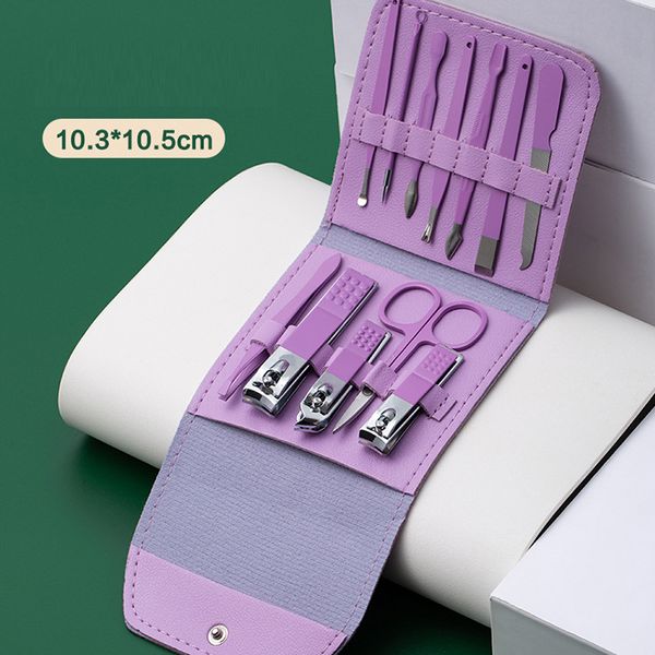 

1 set of 12pcs portable manicure clipper kit with nail file mini scissors tweezer curette pu bag packaging