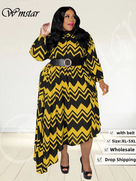 

plus size dresses wmstar size for women fall clothes striped print irregular hem maxi dress with belt wholesale drop 230410, Black