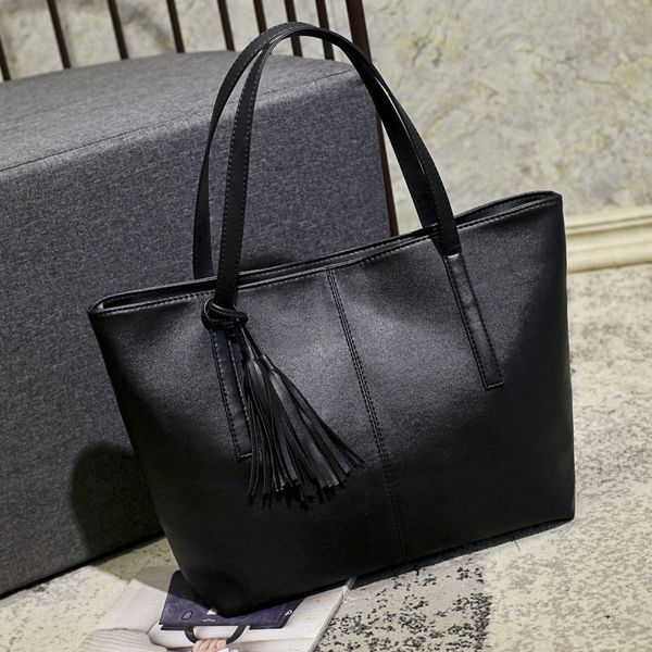 

evening bags vintage black tassel tote bag for women leather shoulder bag large capacity handle bag shopping lady purse sac 230410