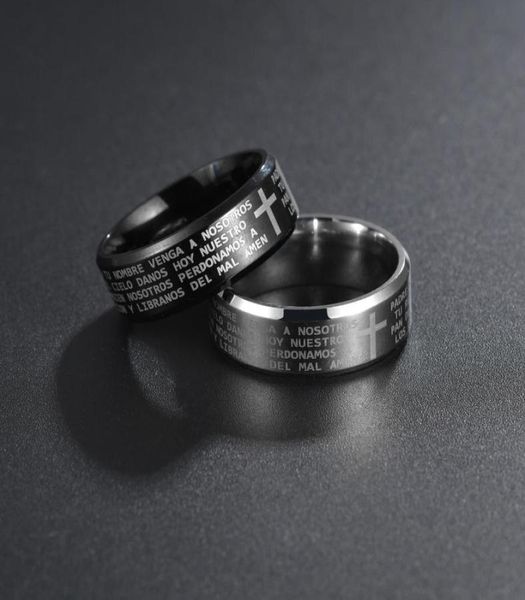 

316l stainless steel spanish lord039s prayer bible scripture ring for men women titanium cross rings factory direct 7463367, Silver