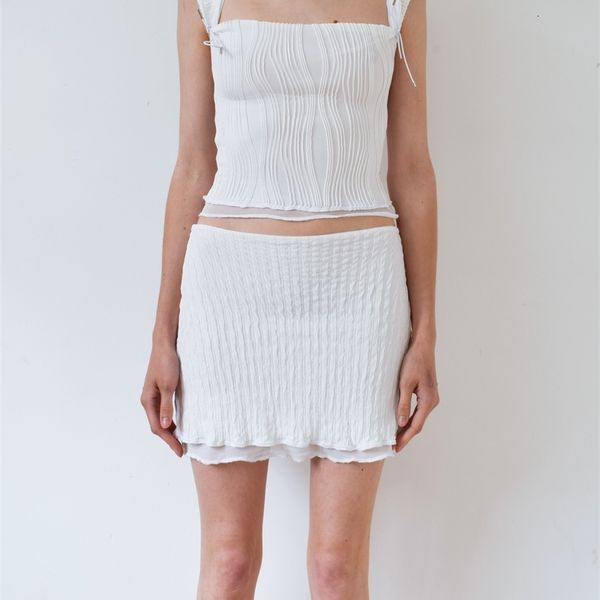 

two piece dress fairycore ruffle 2 sets oufits for women pleated vintage y2k grunge cute bow crop vest ruched mini skirt streetwear 230424, White