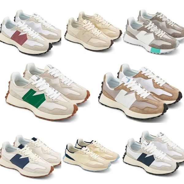 

2023running shoes n 327 sneakers mens sports shoes white navy blue light camel white grass green sea salt red bean milk dark gray womens low