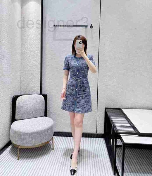 

casual dresses designer dress 2023 spring new wash blue denim splicing tweed fabric dress ywfl, Black;gray