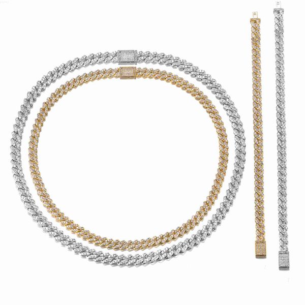 

mosan drill pink cuban link necklace mossianite men's and women's bead bracelet 925 silver 7mm chain