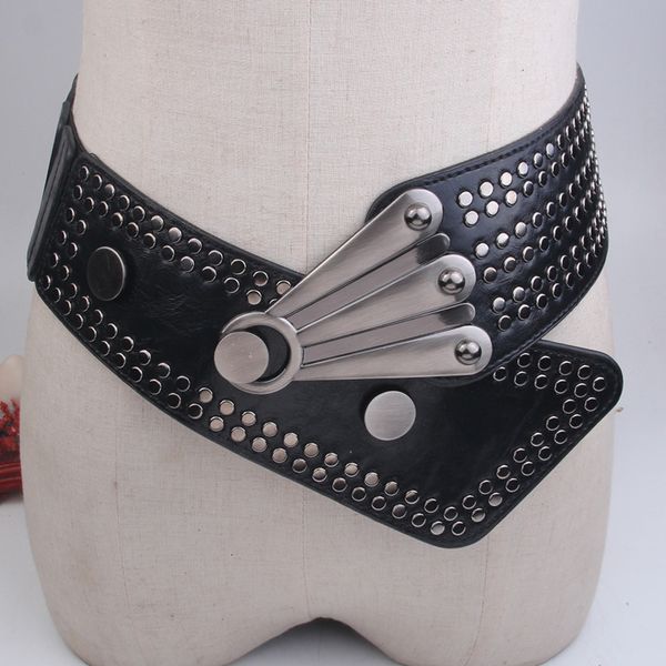 

belts fashion retro wide belts female luxury rivet exquisite ladies elastic belts red black corset belt female dresses waistband 230410, Black;brown