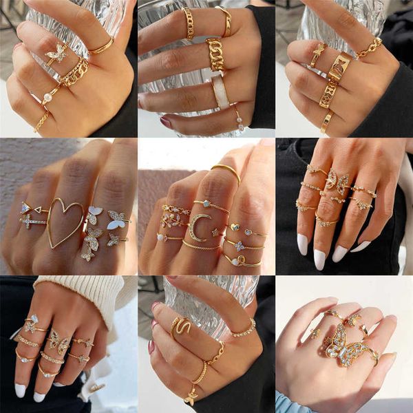 

band rings kotik trendy bohemian midi knuckle ring set for women gold color crystal heart flower moon geometric finger rings jewelry gifts p, Silver