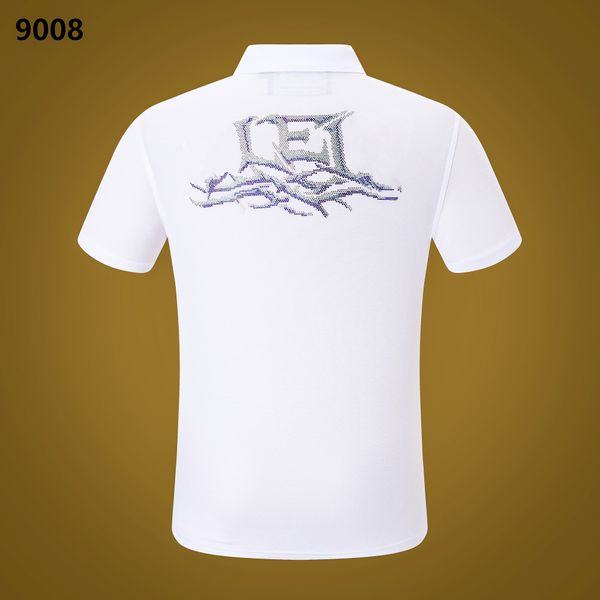 

pp fashion men's designer slim fit t-shirt summer rhinestone short sleeve round neck shirt tee skulls print streetwear collar polos p, White;black